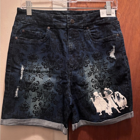 Disney Pants - Disney Haunted Mansion Blue Patterned Jean Shorts